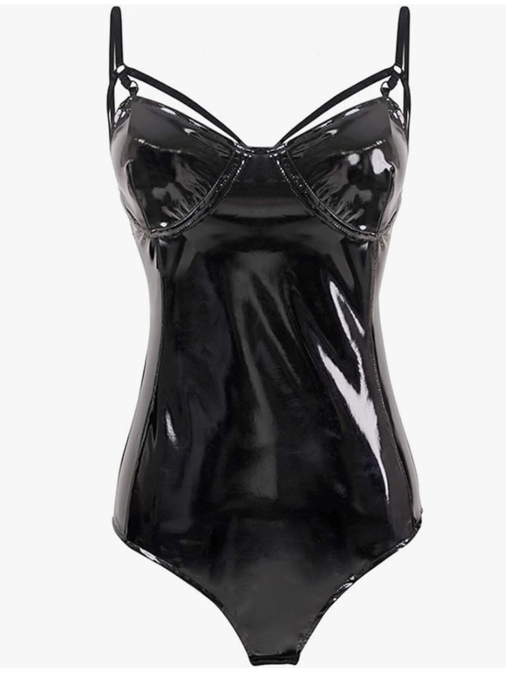 One Piece Halter Sexy Wet Look Leather Leotard Bodysuit in Black Tuzi Sz. Small